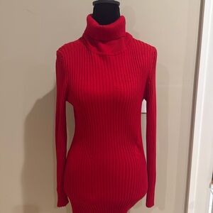 Elegant  Red Ribbed Turtleneck Sweater